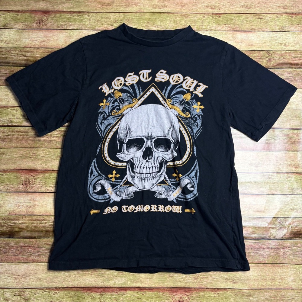 Eighty Eight Brand Men's Black Skull Graphic Tee Lost Soul No‎ Tomorrow Shirt XL